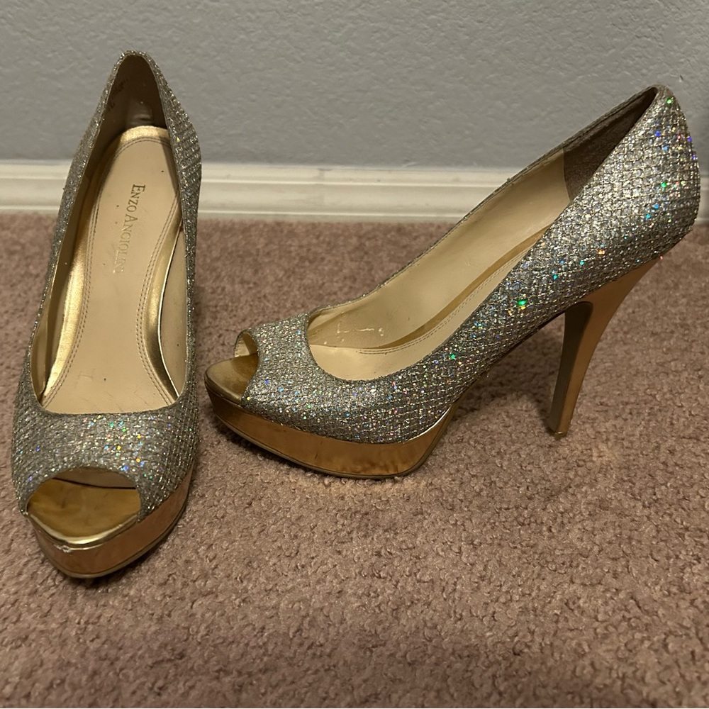 Enzo Angiolini sully shoes, glitter, gold peep toe